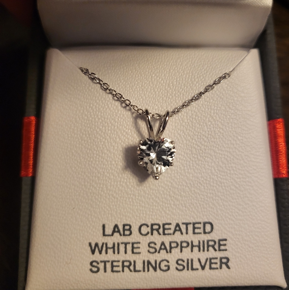 White Sapphire Heart Cut Necklace in Sterling Silver